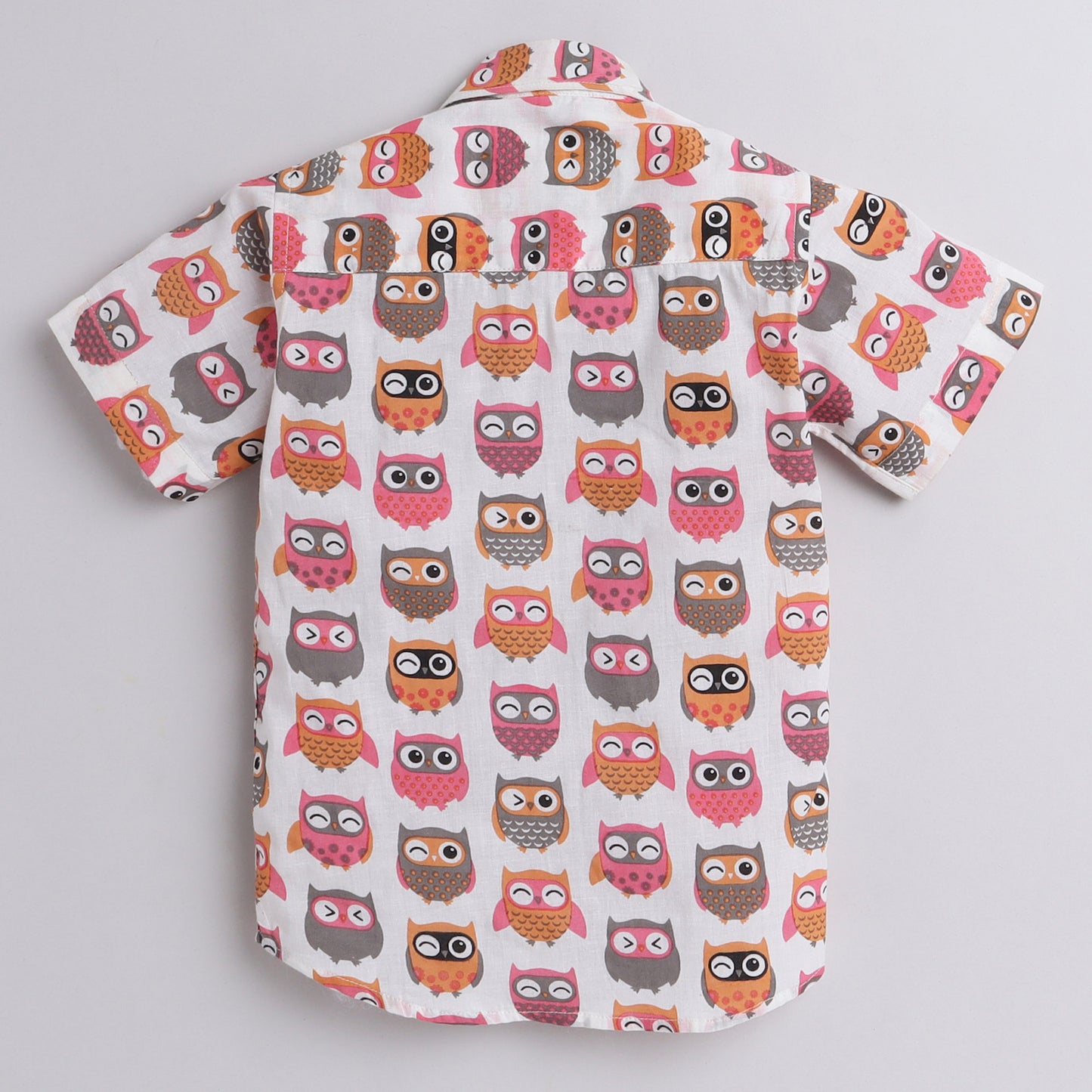 Polka Tots Half Sleeve Shirt Multi Color Owl Print - White