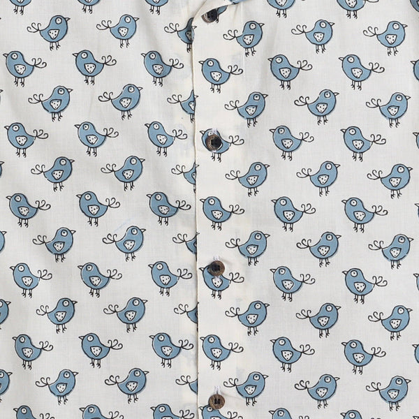 Polka Tots Half Sleeve Shirt Bird Print - White