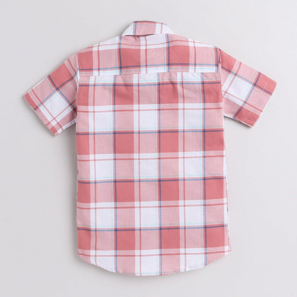 Polka Tots Half  Sleeve Checks Shirt P T Print - Peach