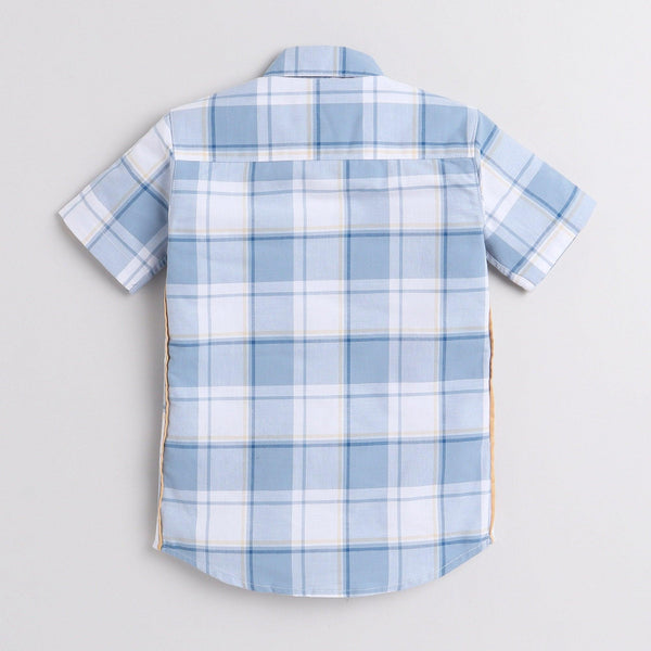 Polka Tots Half Sleeve Checks Shirt Yellow Detailing - Blue