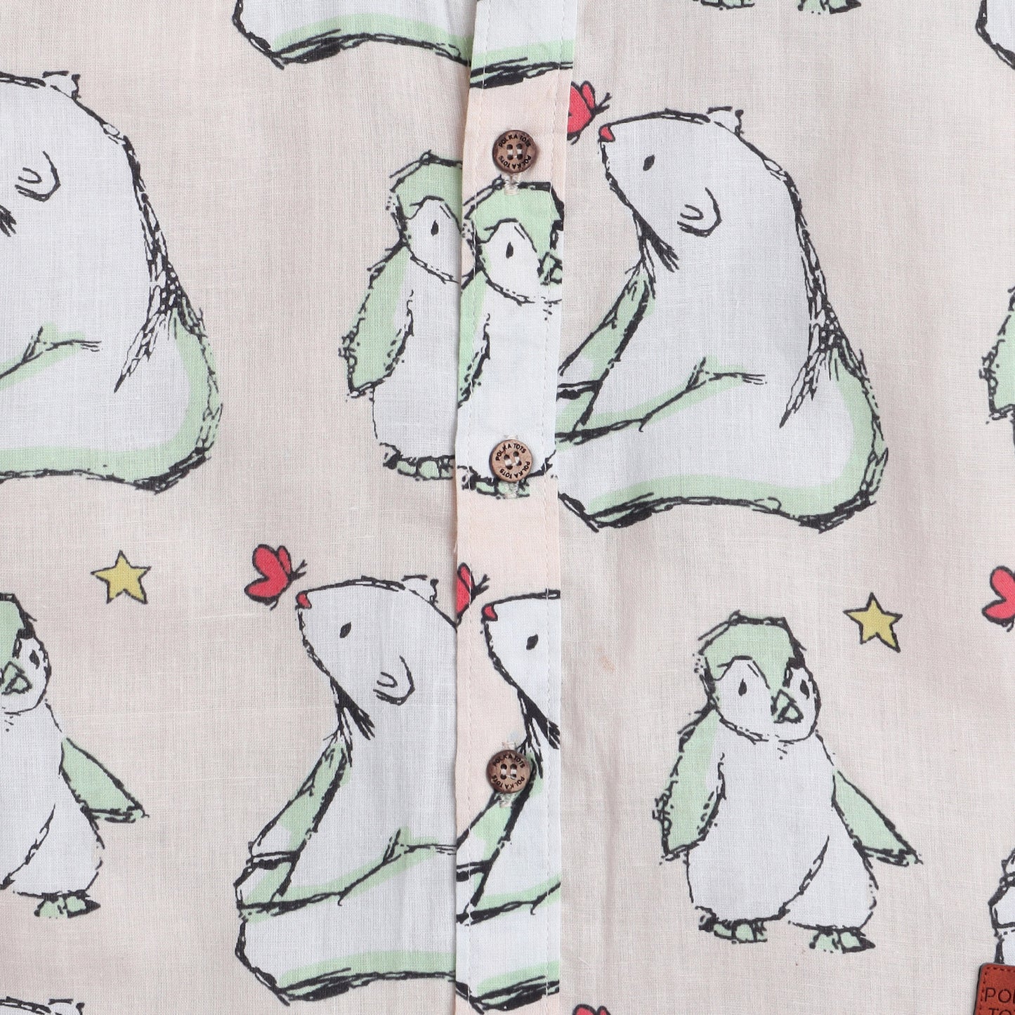 Polka Tots Half Sleeve Shirt Polar Bear and Penguin Print - Peach