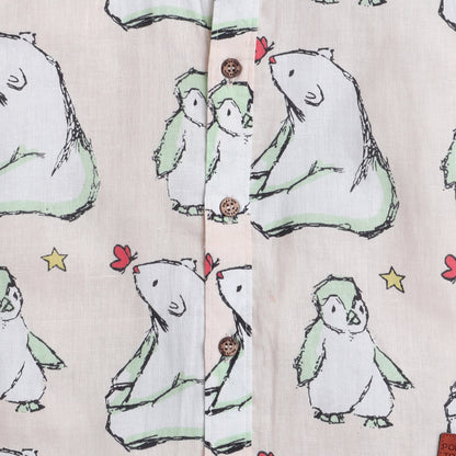 Polka Tots Half Sleeve Shirt Polar Bear and Penguin Print - Peach