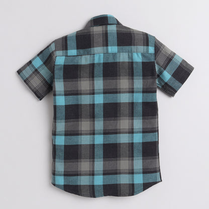 Polka Tots Half Sleeve Checks Shirt Surfing Print - Black