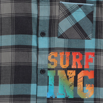 Polka Tots Half Sleeve Checks Shirt Surfing Print - Black