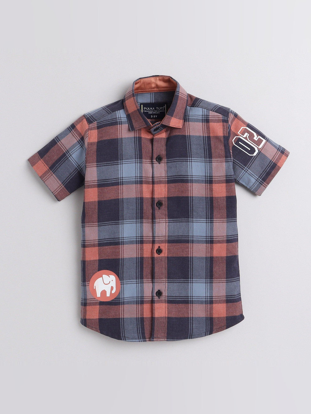 Polka Tots Half Sleeve Checks Shirt Elephant Print - Black