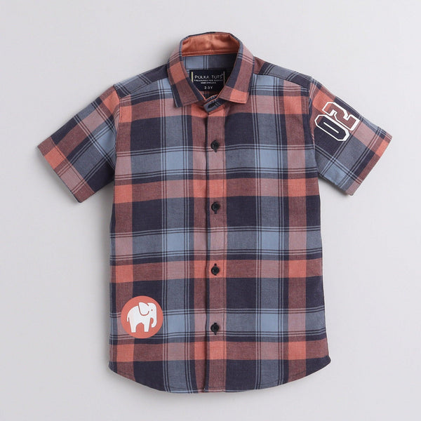 Polka Tots Half Sleeve Checks Shirt Elephant Print - Black