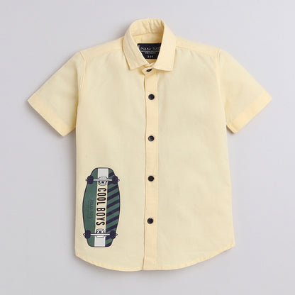Polka Tots Cotton Regular Fit Half Sleeve Cool Boys HD Print Shirt - Yellow
