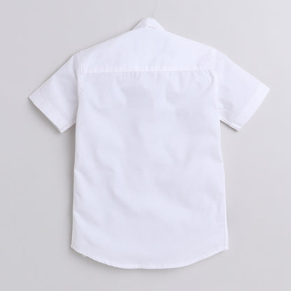 Polka Tots Cotton Regular Fit Half Sleeve Racing Day Metallic Print Shirt - White