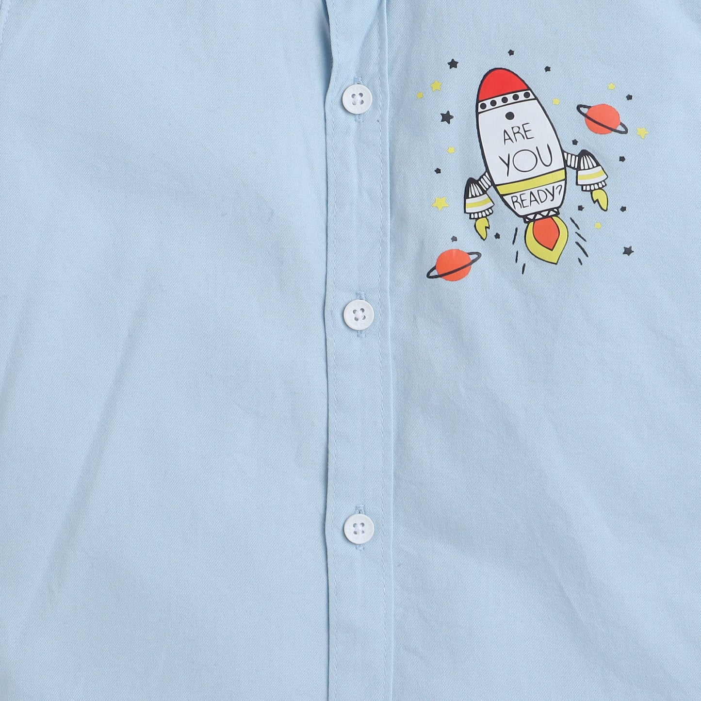 Polka Tots Cotton Regular Fit Half Sleeve Rocket Print Shirt - Sky Blue