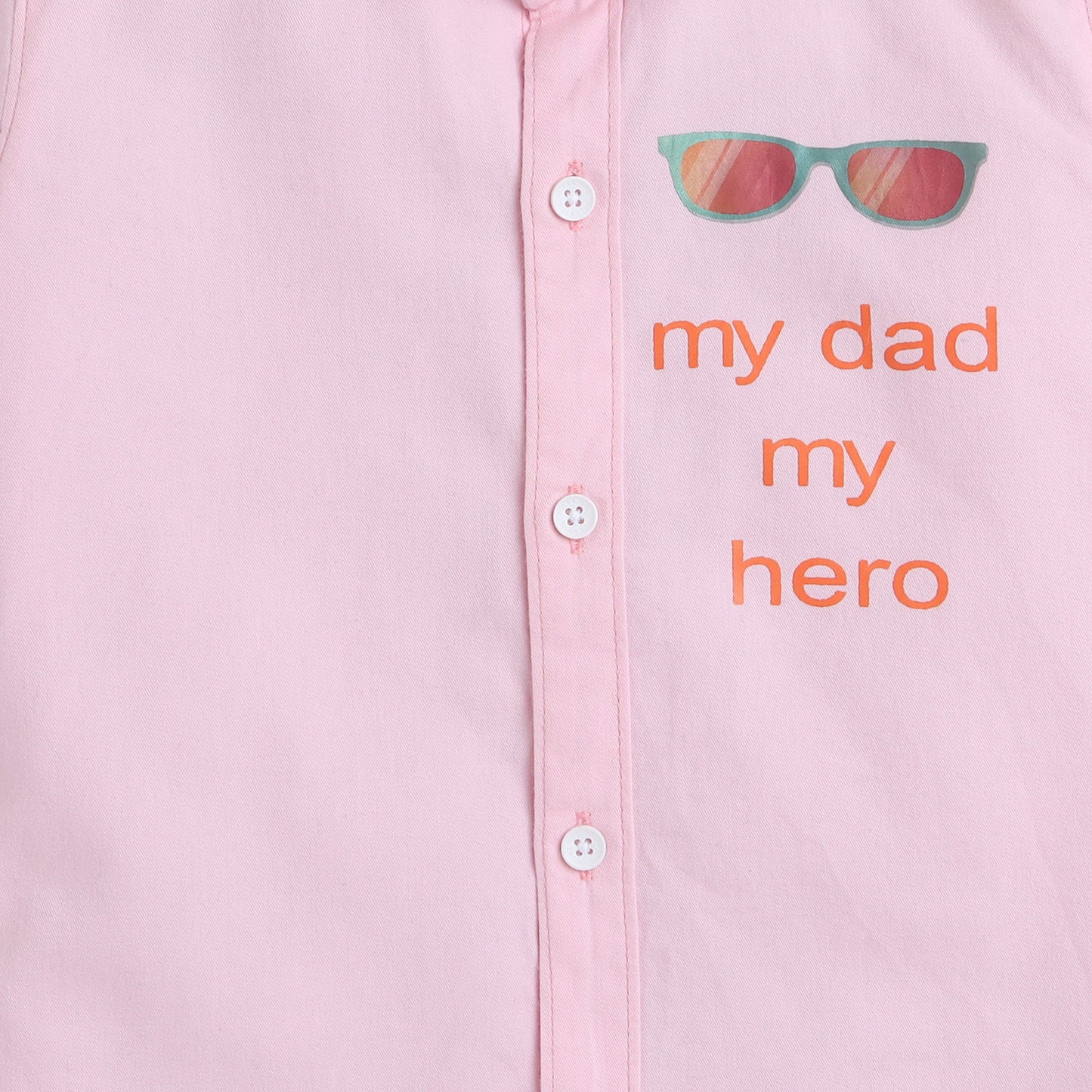 Polka Tots Cotton Regular Fit Half Sleeve My Dad My Hero Metallic Print Shirt - Baby Pink