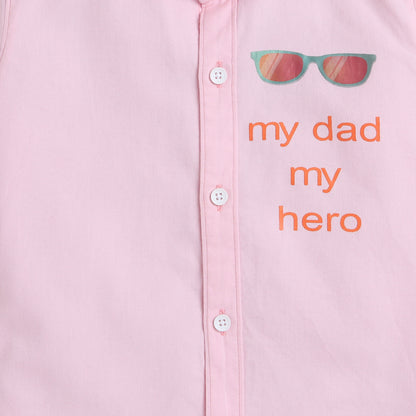 Polka Tots Cotton Regular Fit Half Sleeve My Dad My Hero Metallic Print Shirt - Baby Pink