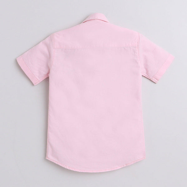 Polka Tots Cotton Regular Fit Half Sleeve My Dad My Hero Metallic Print Shirt - Baby Pink