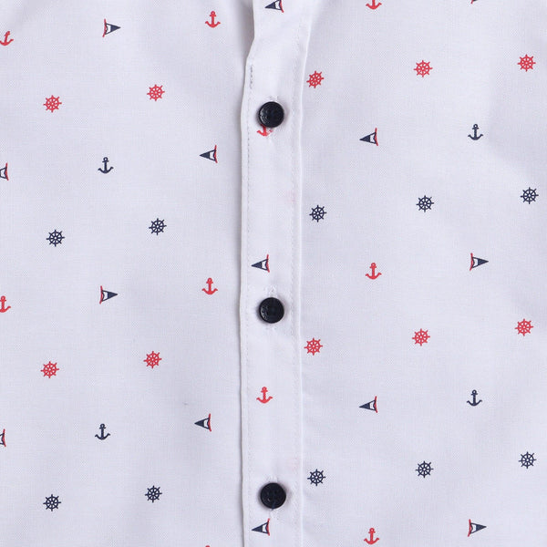 Polka Tots Half Sleeve Shirt Anchor Print - White