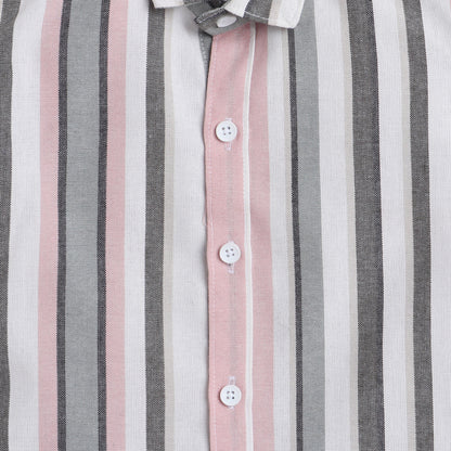 Polka Tots Half Sleeve Shirt Grey Pink White Stripes Grey