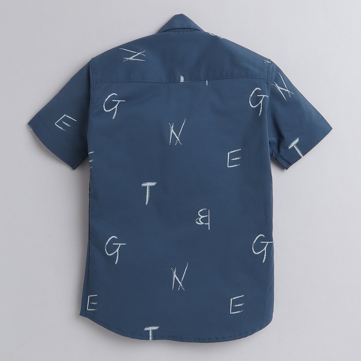 Polka Tots Half Sleeve Shirt Tennis Collar Alphabet Print - Blue