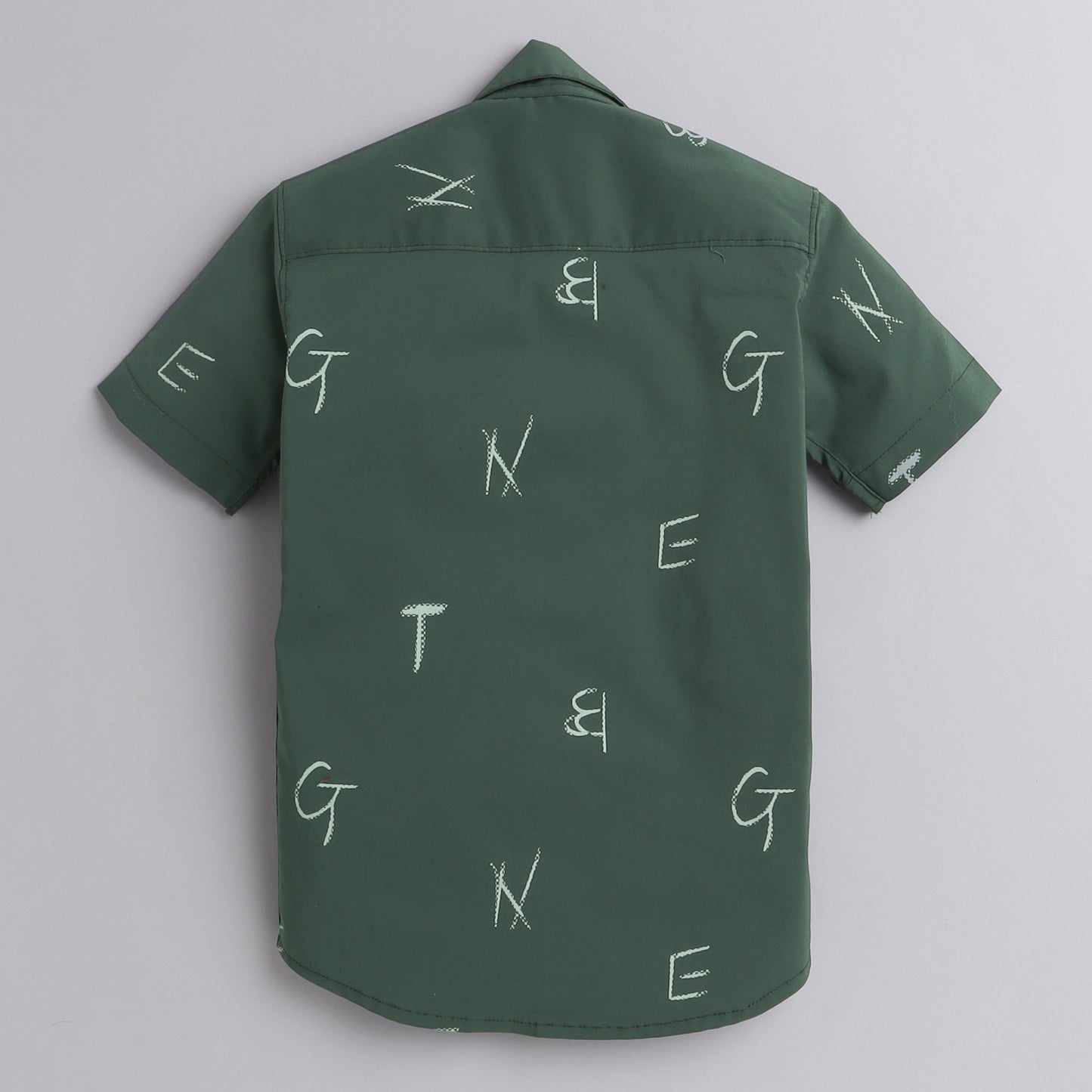 Polka Tots Half Sleeve Shirt Tennis Collar Alphabet Print - Green