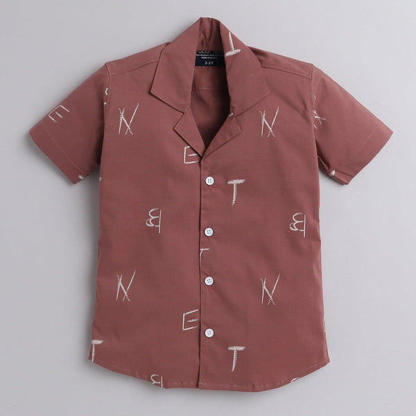 Polka Tots Half Sleeve Shirt Tennis Collar Alphabet Print - Brown