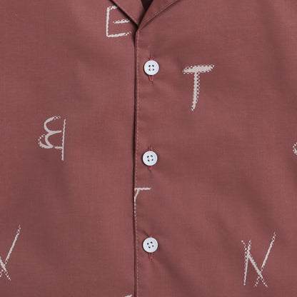 Polka Tots Half Sleeve Shirt Tennis Collar Alphabet Print - Brown