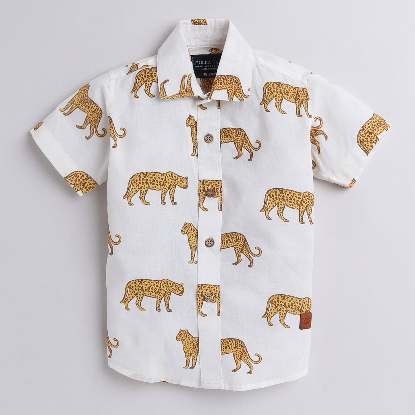 Polka Tots Half Sleeve Shirt Leopard Print - White