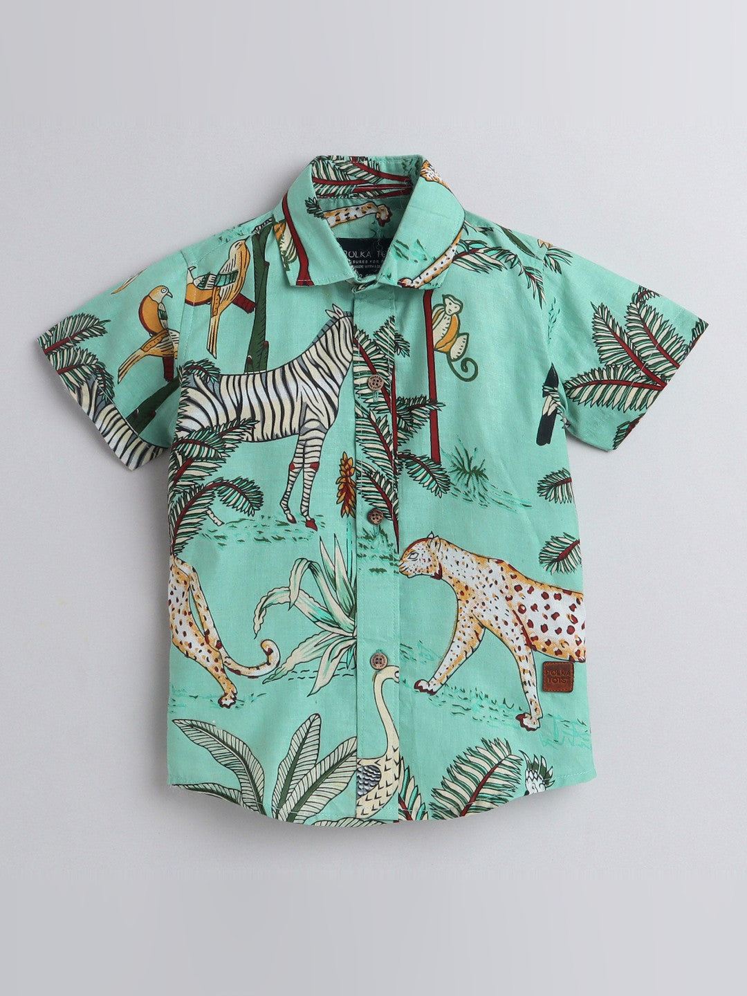 Polka Tots Half Sleeve Kids Shirt Jungle Animal Print - Green