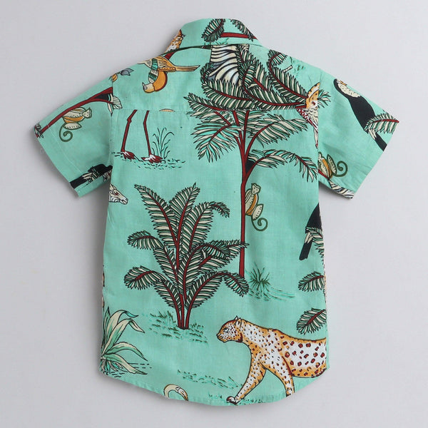 Polka Tots Half Sleeve Kids Shirt Jungle Animal Print - Green