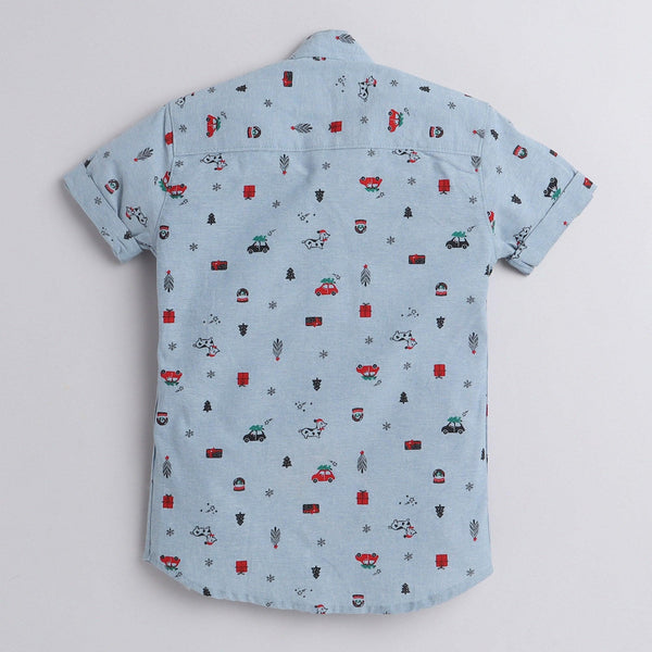 Polka Tots Half Sleeve Shirt Christmas Gifts Print - Blue