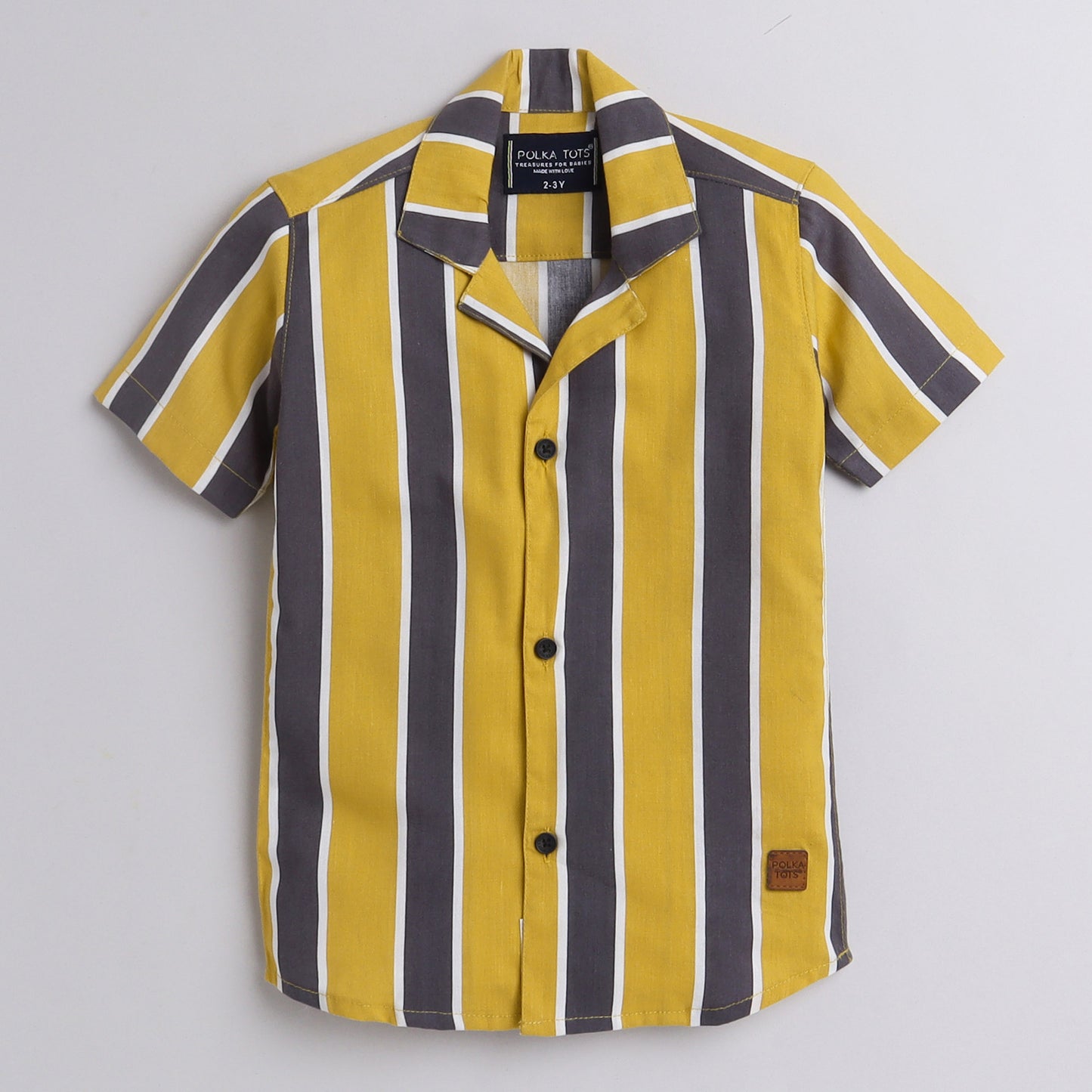 Polka Tots Half Sleeve Shirt Tennis Collar Stripes - Mustard