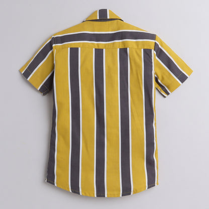 Polka Tots Half Sleeve Shirt Tennis Collar Stripes - Mustard