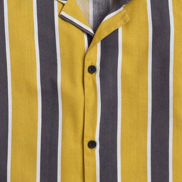 Polka Tots Half Sleeve Shirt Tennis Collar Stripes - Mustard