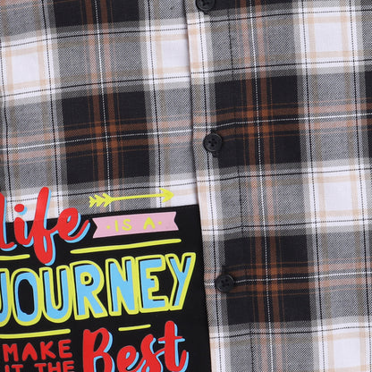 Polka Tots Half Sleeve Checks Shirt Life Is Journey Print - Black