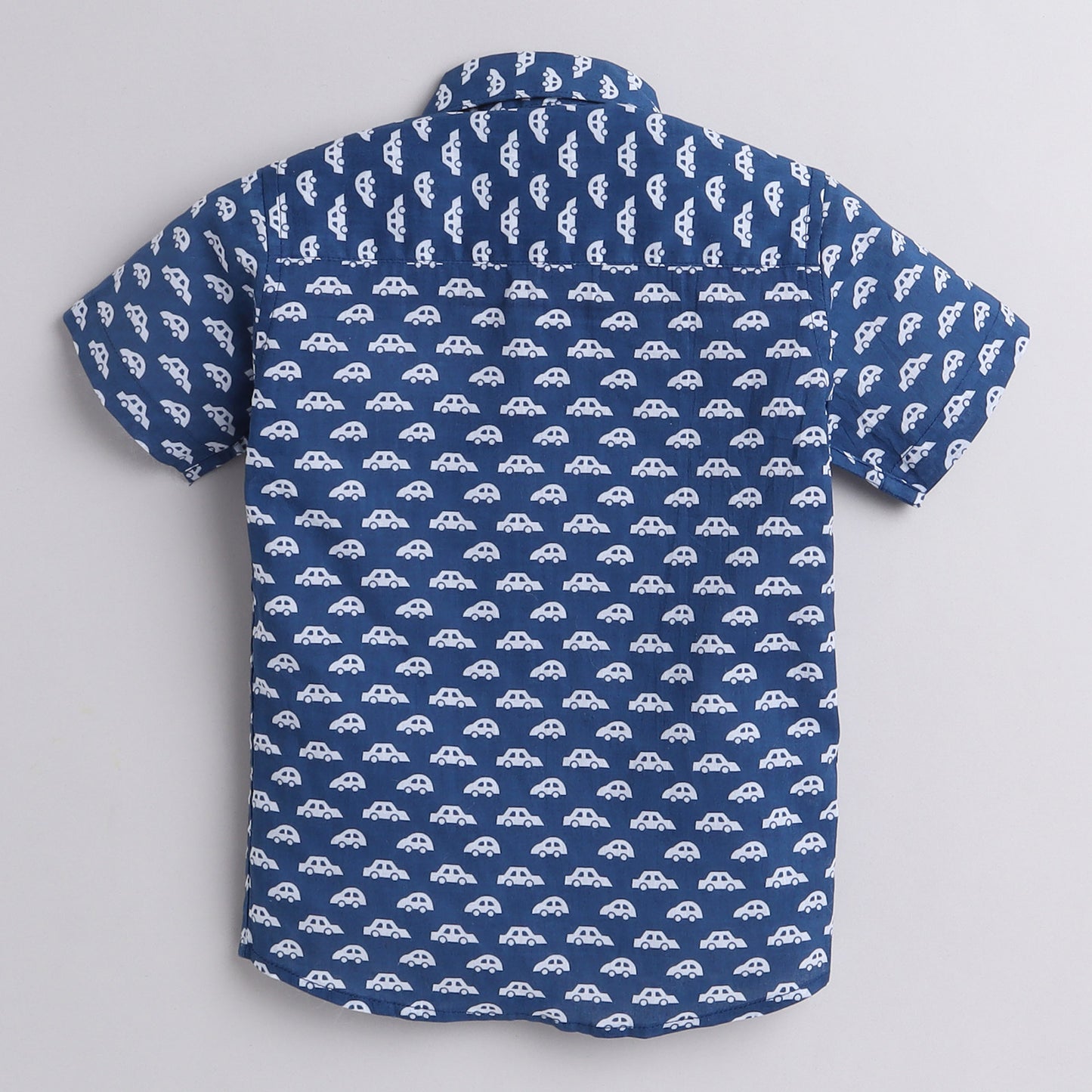 Polka Tots Half Sleeve Shirt Car Print - Blue