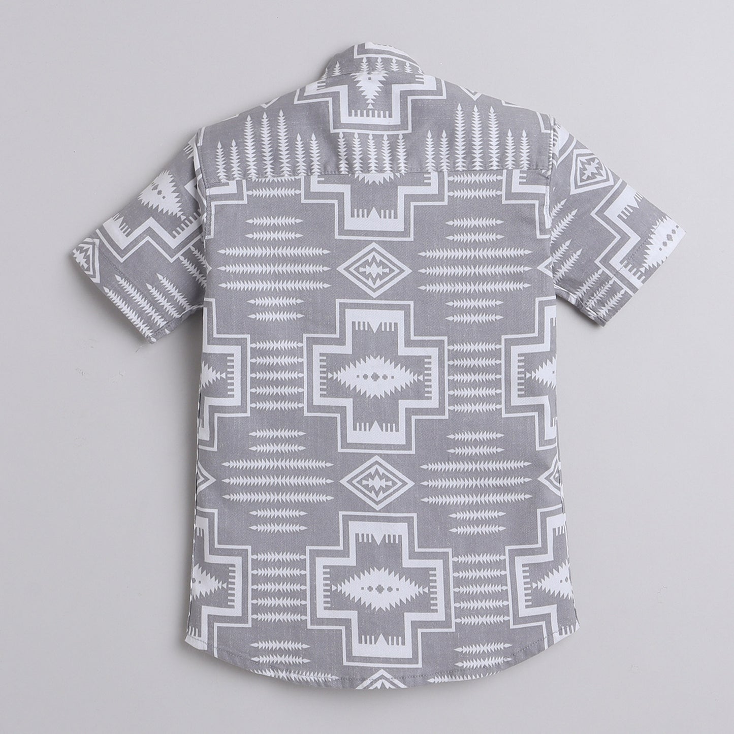 Polka Tots Cotton Regular Fit Half Sleeve Chinese Collar Geometric Print Shirt - Grey