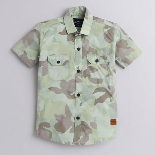 Polka Tots Half Sleeve Shirt Flap Pocket Camofledge - Green