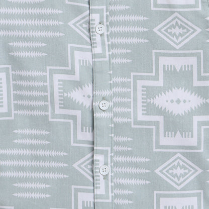 Polka Tots Cotton Regular Fit Half Sleeve Chinese Collar Geometric Print Shirt - Light Pista