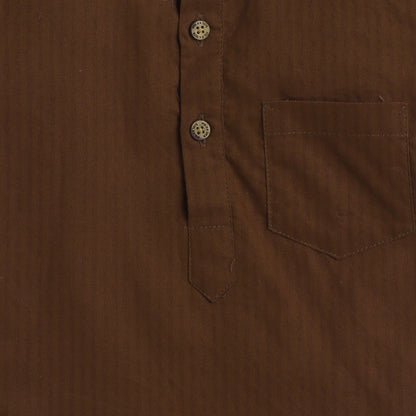 Polka Tots Cotton Regular Fit Half Sleeve Kurta Rein Deer Embroidery - Brown