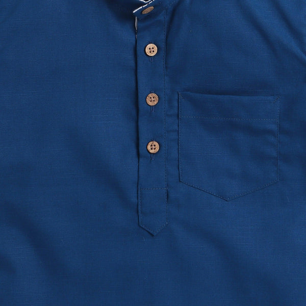 Polka Tots Half Sleeve Short Kurta Floral Placket and roll over loop - Dark Blue