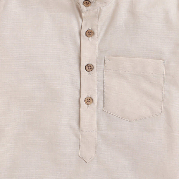 Polka Tots Half Sleeve Short Kurta Floral Placket and roll over loop - Cream