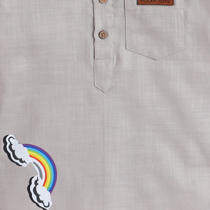 Polka Tots Half Sleeve Short Kurta Rainbow Print - Grey