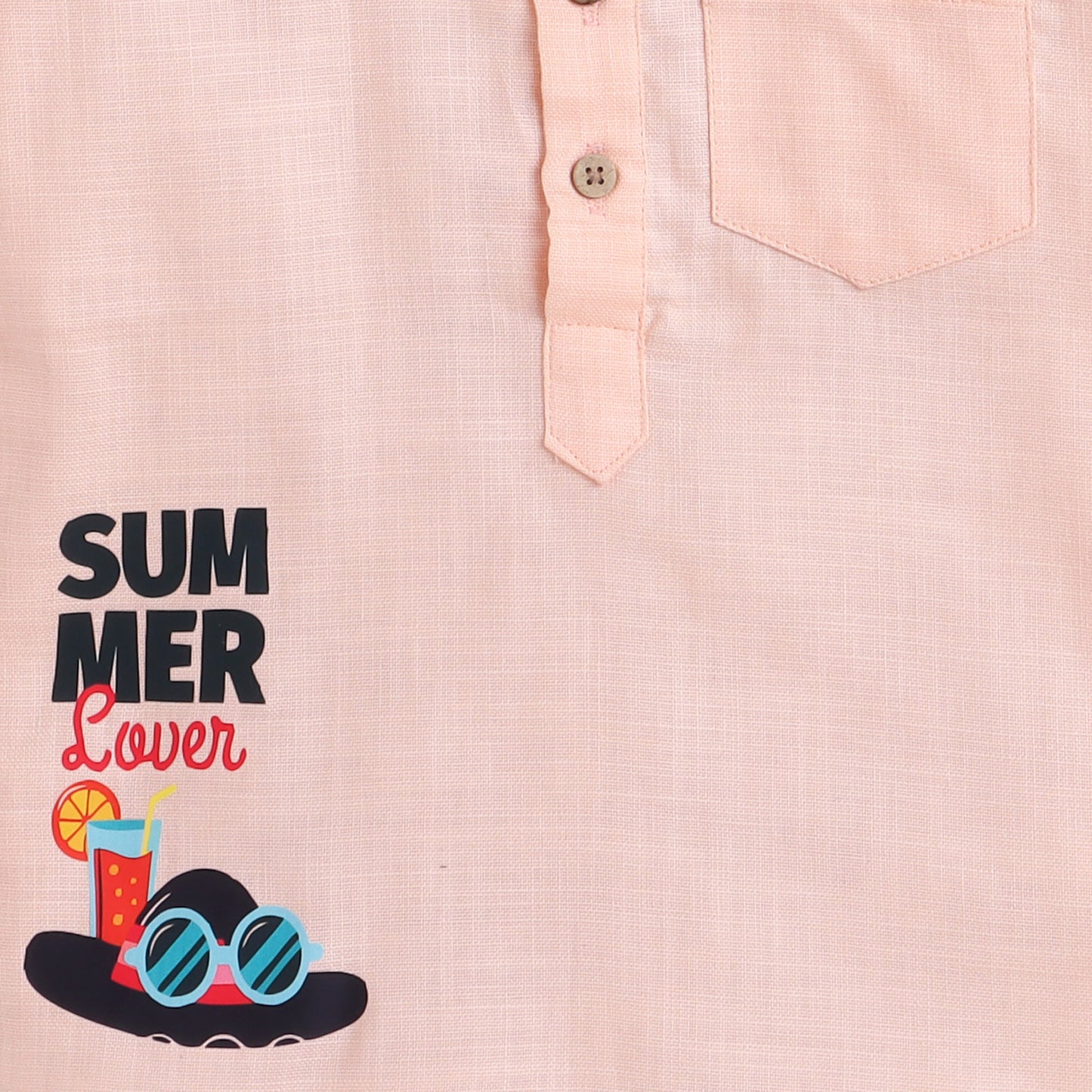 Polka Tots Half Sleeve Short Kurta Summer Lover Print - Peach
