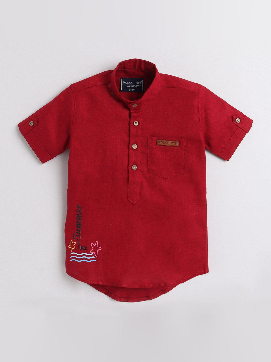 Polka Tots Half Sleeve Short Kurta Summer Time Print - Red