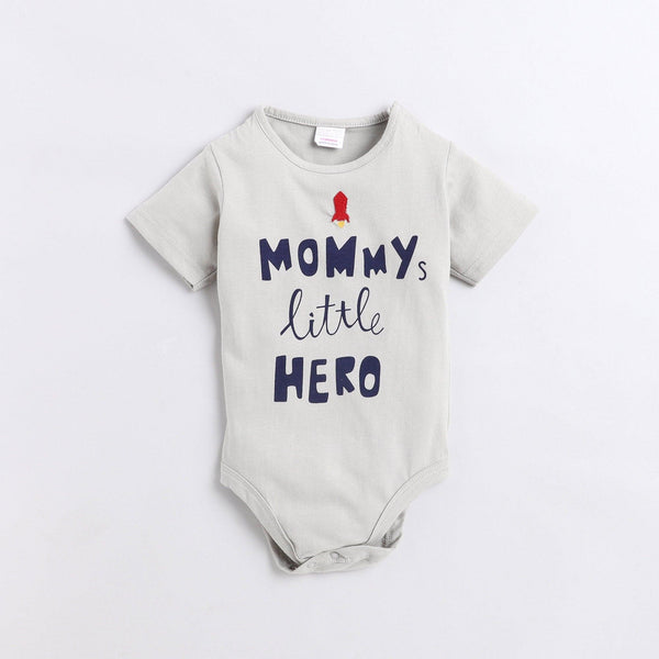 Polka Tots Half Sleeve Rompers Onesie Antibacterial Fabric Mummy Little Hero Grey