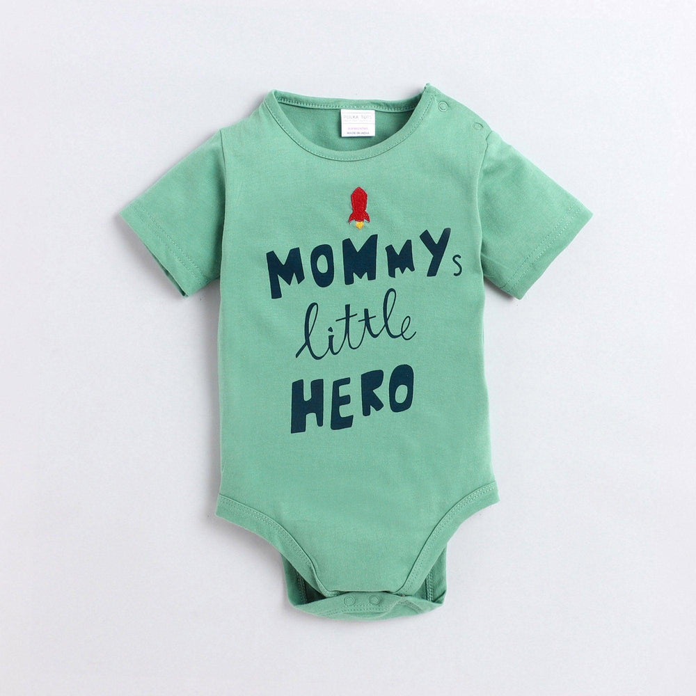 Polka Tots Half Sleeve Rompers Onesie Antibacterial Fabric Mummy Little Hero Green