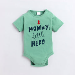 Polka Tots Half Sleeve Rompers Onesie Antibacterial Fabric Mummy Little Hero Green