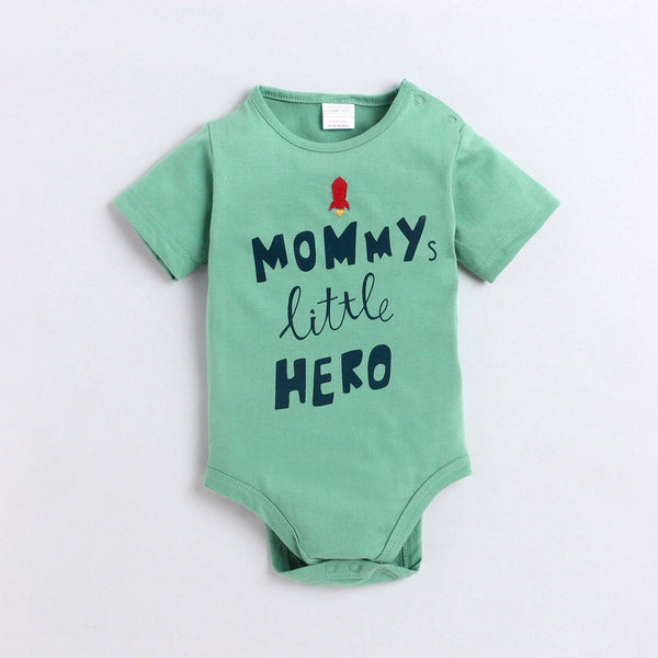 Polka Tots Half Sleeve Rompers Onesie Antibacterial Fabric Mummy Little Hero Green