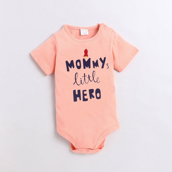 Polka Tots Half Sleeve Rompers Onesie Antibacterial Fabric Mummy Little Hero Peach