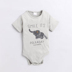 Polka Tots Half Sleeve Rompers Onesie Antibacterial Fabric Elephant Cream
