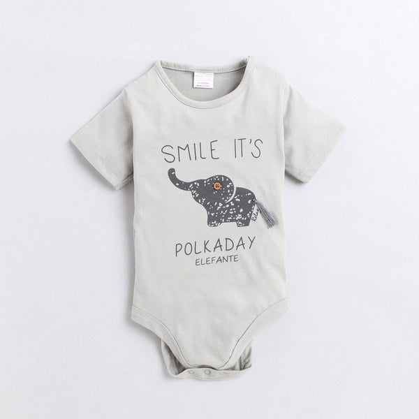 Polka Tots Half Sleeve Rompers Onesie Antibacterial Fabric Elephant Cream