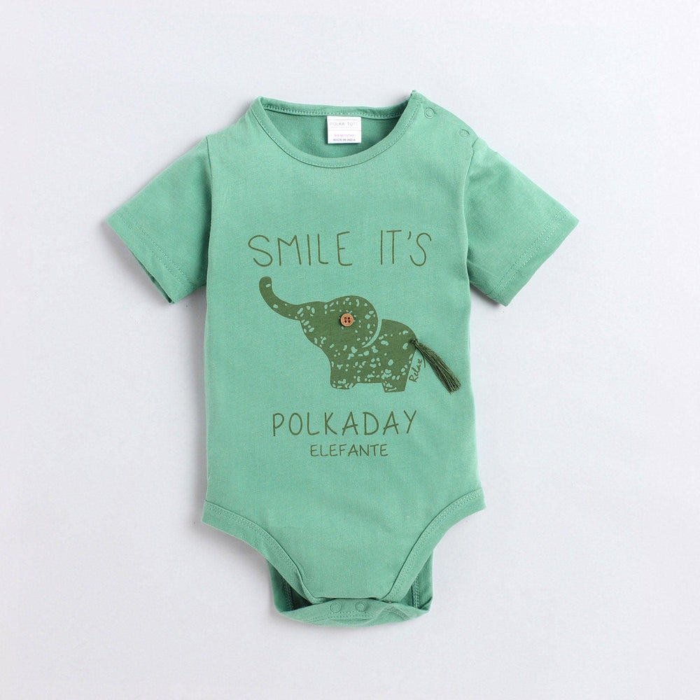 Polka Tots Half Sleeve Rompers Onesie Antibacterial Fabric Elephant Green