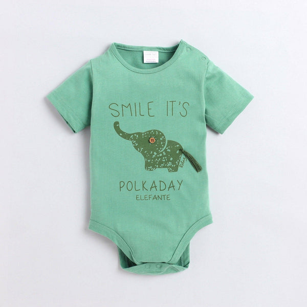 Polka Tots Half Sleeve Rompers Onesie Antibacterial Fabric Elephant Green