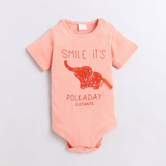 Polka Tots Half Sleeve Rompers Onesie Antibacterial Fabric Elephant Peach